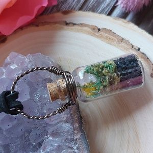 Crystal Terrarium Floral Necklace, Rose Quartz, Hand Crafted by Rust Belt Raised